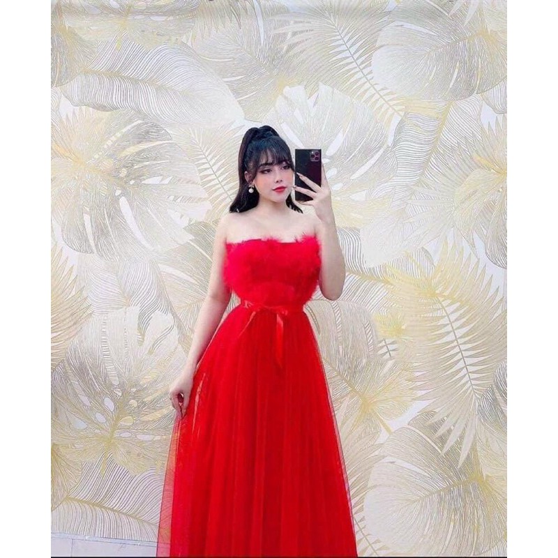 ĐẦM CÚP ĐÍNH LÔNG TÙNG NHÚNG ( ảnh và video thật 1000%)