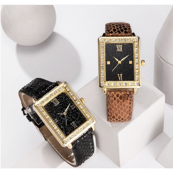 Đồng hồ nữ GN mặt vuông dây da viền đính đá sang trọng | BigBuy360 - bigbuy360.vn