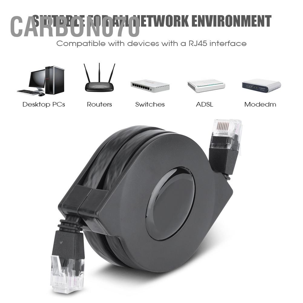 [Hàng Sẵn] Dây cáp mạng Lan CAT6 RJ45 có thể thu vào dễ điều chỉnh 1m/ 2m màu đen【Carbon070】