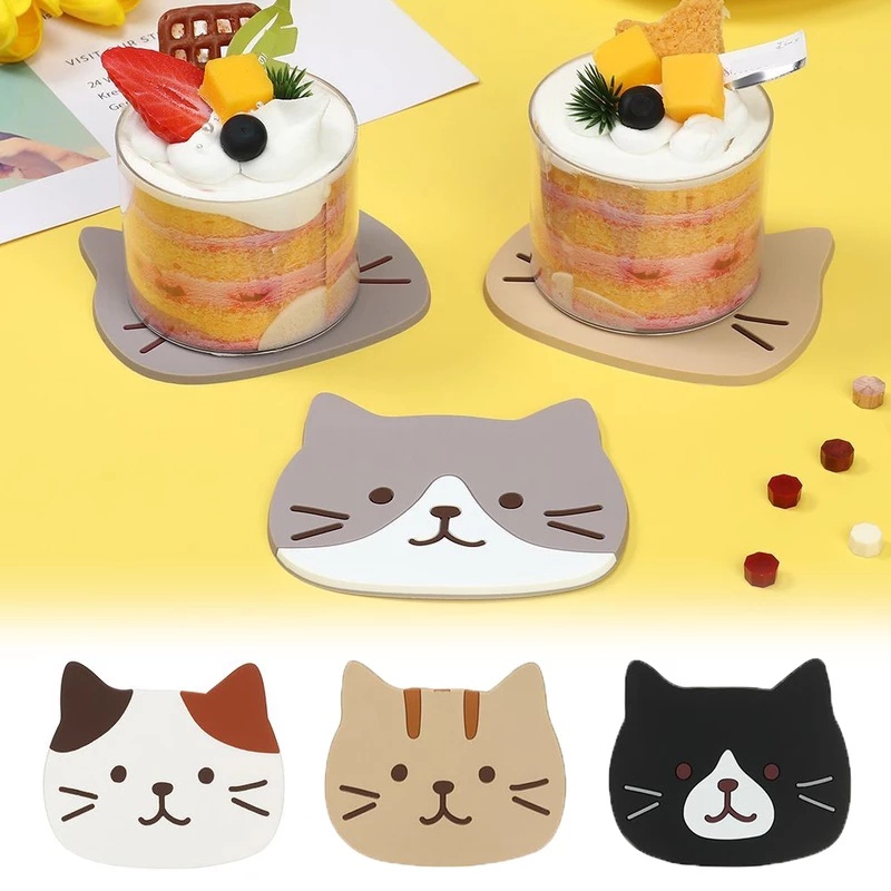 Miếng Lót Ly Cách Nhiệt Chống Trượt Hình Mèo Dễ Thương Bằng Silicon