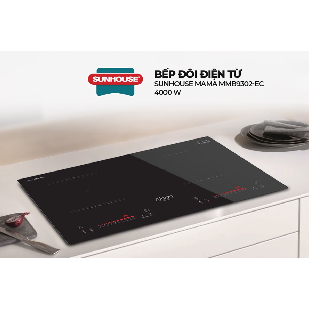 Bếp đôi điện từ Sunhouse Mama MMB9302-EC | Công suất lớn 3600W | Bảo hành chính hãng 36 tháng | 8 mức công suất điều