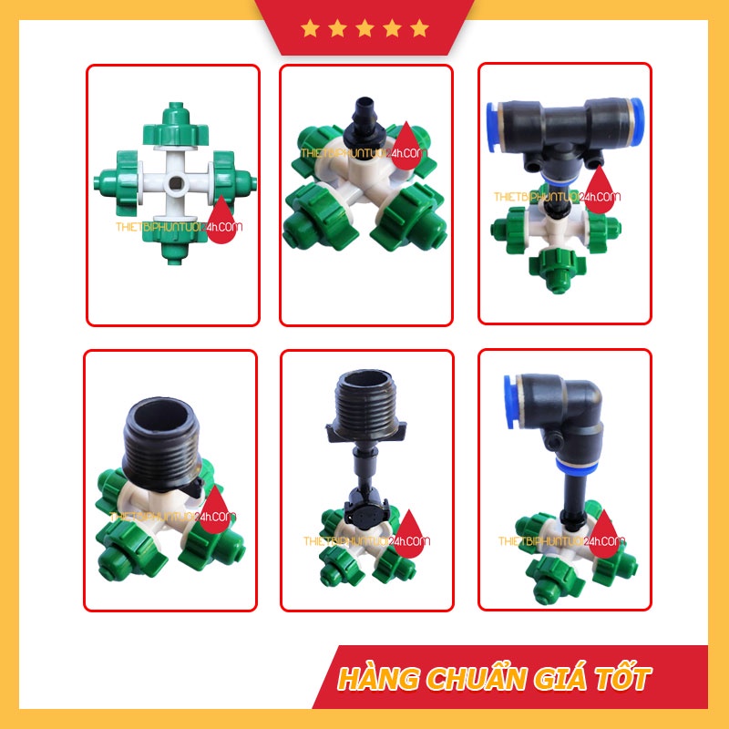 Béc tưới cây phun sương 4 hướng nhựa xanh tưới lan rau cây cảnh làm mát nhiều tùy chọn kết nối