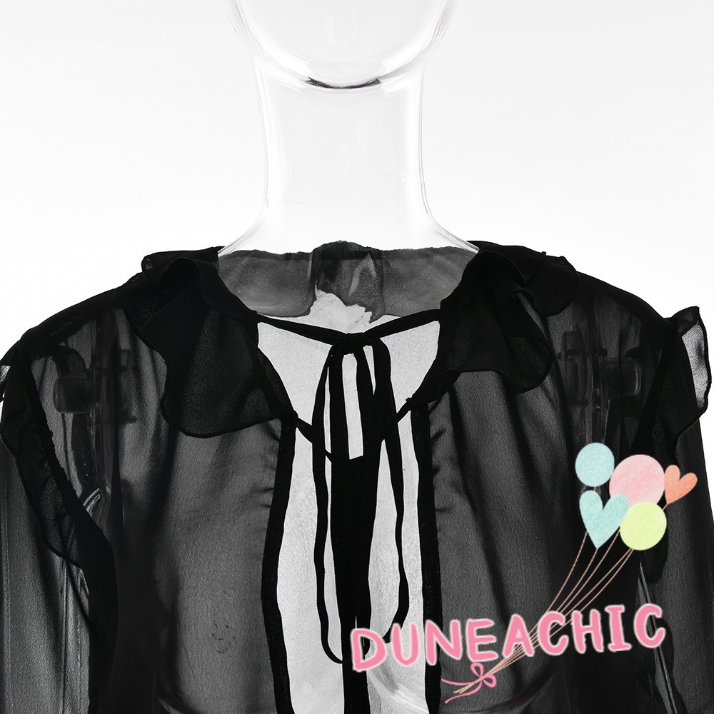 Áo Thun Tay Dài Phối Bèo Xuyên Thấu Chống Nắng Thời Trang Mùa Hè Cho Nữ