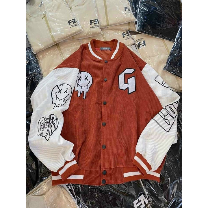 Áo Khoác Nhung Gân kiểu BomBer Nút Bấm thêu G Và loGo-SHOPSIGIARE1