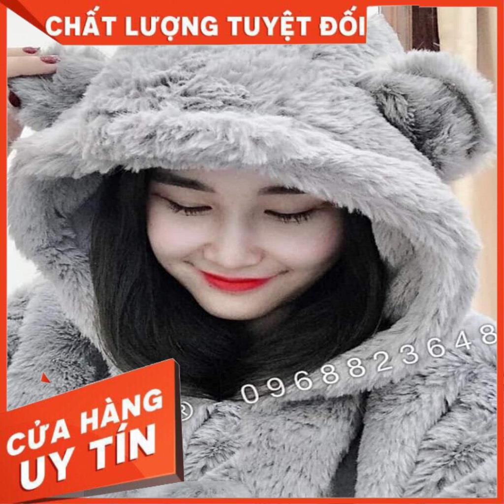 Áo khoác lông tai gấu ( kèm ảnh thật-màu xám | BigBuy360 - bigbuy360.vn