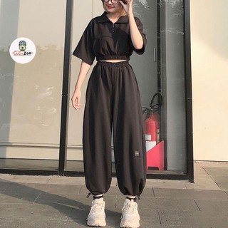 Set áo croptop quần ống rộng chun gấu chất Umi đẹp - CUTEZOO