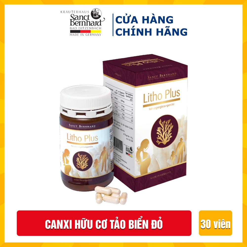 Canxi hữu cơ từ tảo biển đỏ Litho Plus không nóng, không gây táo bón (Lọ 30 viên )