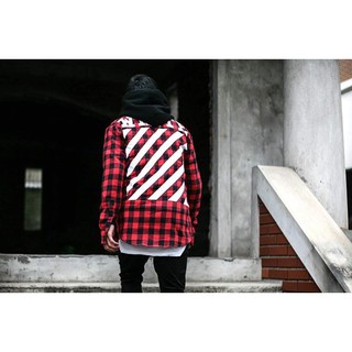 Áo flannel white đỏ đen