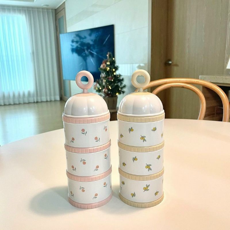 Hộp chia SỮA VÀ THỨC ĂN Họa tiết 3 ngăn TGM Nội địa HÀN QUỐC