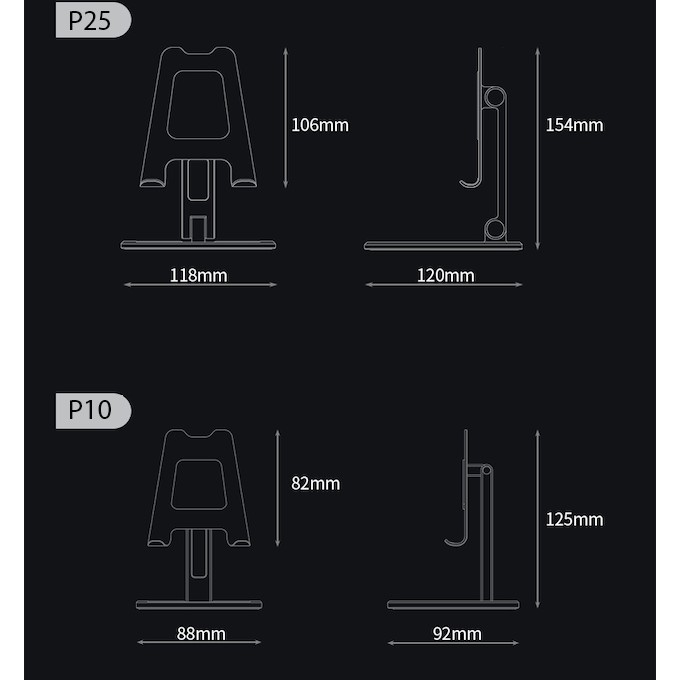 Giá đỡ điện thoại, máy tính bảng cho iPhone, iPad, Surface, Samsung hợp kim nhôm, có thể gấp gọn P10 P25 P19 Techroom