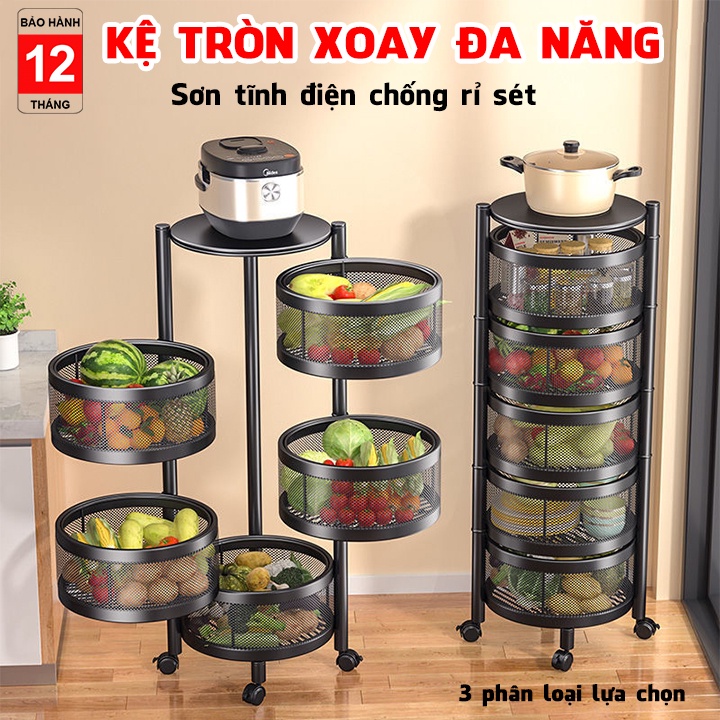[ TẶNG KỆ TREO TƯỜNG ] Kệ Tròn Xoay Đa Năng - Xoay 360 Độ Có Kèm Bánh Xe Dễ Di Chuyển - Phù hợp mọi không gian