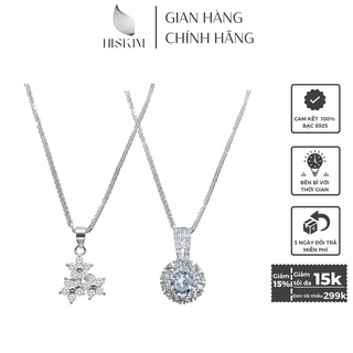 Dây chuyền bạc 925 HISKIM, vòng cổ mặt đá tròn trang sức bạc nữ cao cấp, trẻ trung B07