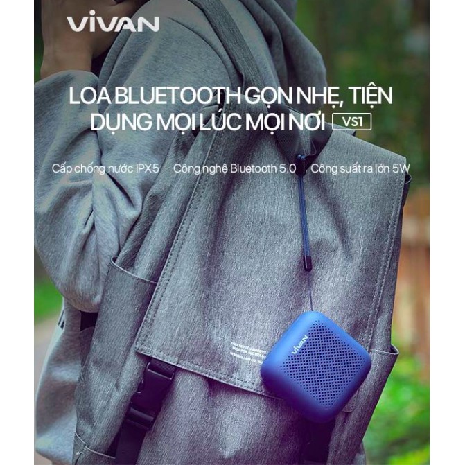 Loa TWS Bluetooth 5.0 VIVAN Chống Nước IPX5 Công suất 5W 1800mAh Playtime đến 10H -VS1-BH 1 năm 1 đổi 1 CHÍNH HÃNG