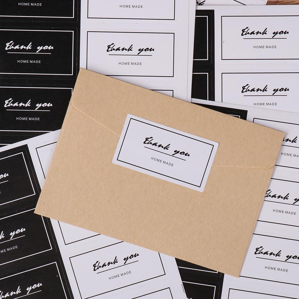Set 160 Miếng Dán Niêm Phong Bao Bì In Chữ Thank You Màu Trắng Đen DIY