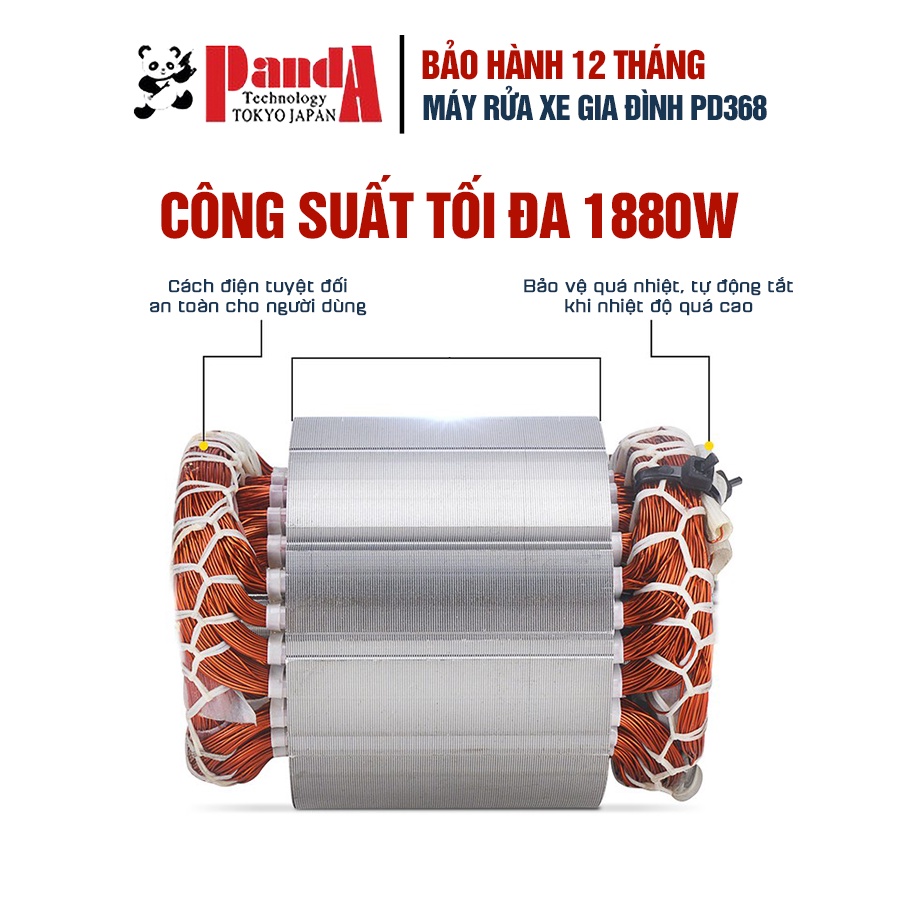 Máy rửa xe PANDA PD368, công suất 1880W, dùng cho gia đình, công nghệ Nhật Bản