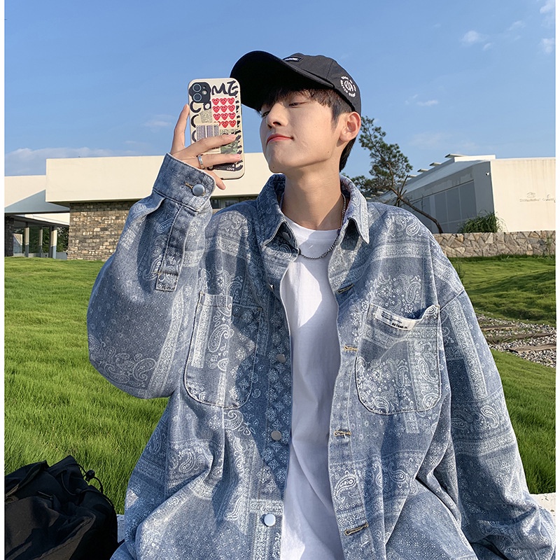 Toàn Bộ Áo Khoác Denim In Họa Tiết Cá Tính Theo Phong Cách Hongkong Dành Cho Nam