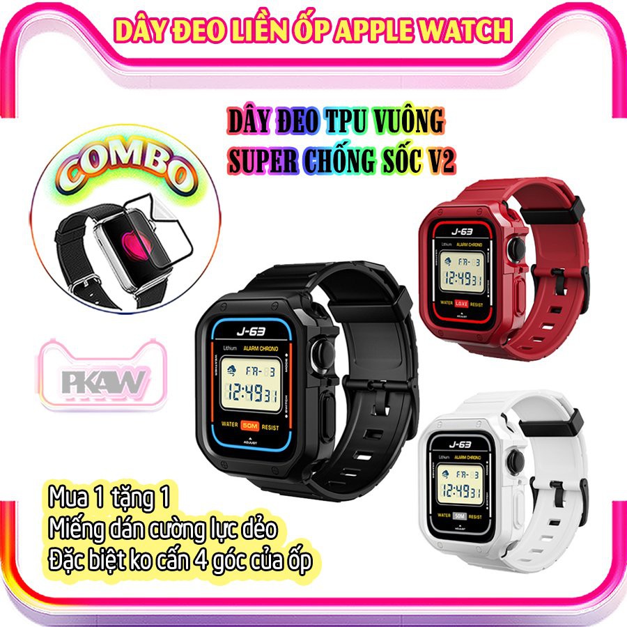 Dây Đeo khung ốp rời cho Apple Watch 7/6/5/4/3/2/1 size 38/40/41/42/44/45mm TPU SUPER Chống Sốc V2_Đen