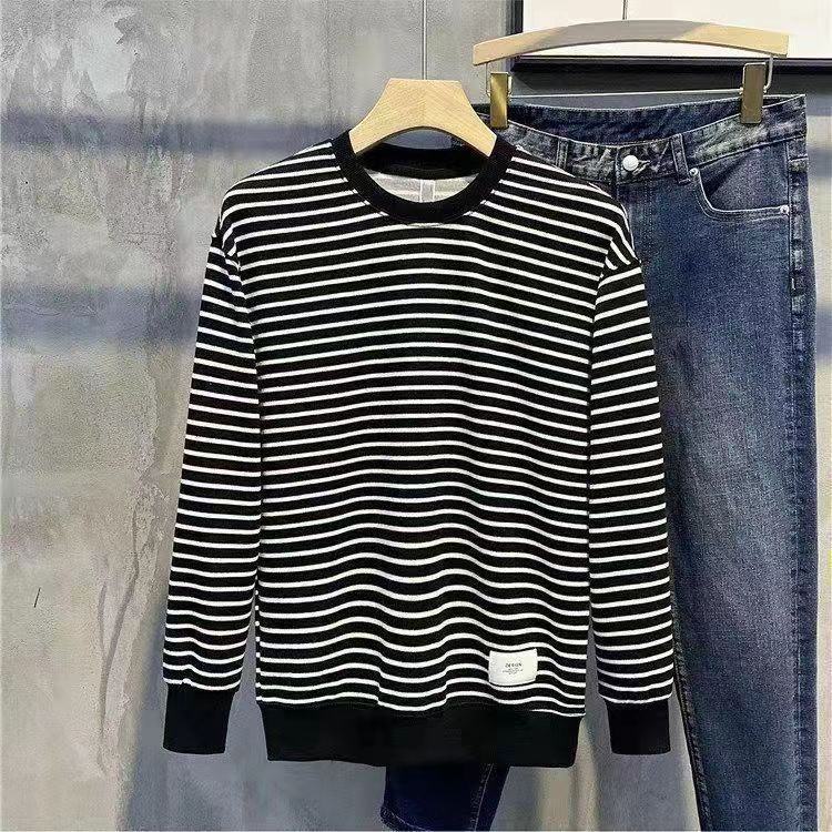 Áo Thun Nam Dài Tay Cổ Tròn Sọc Ngang Thời Trang