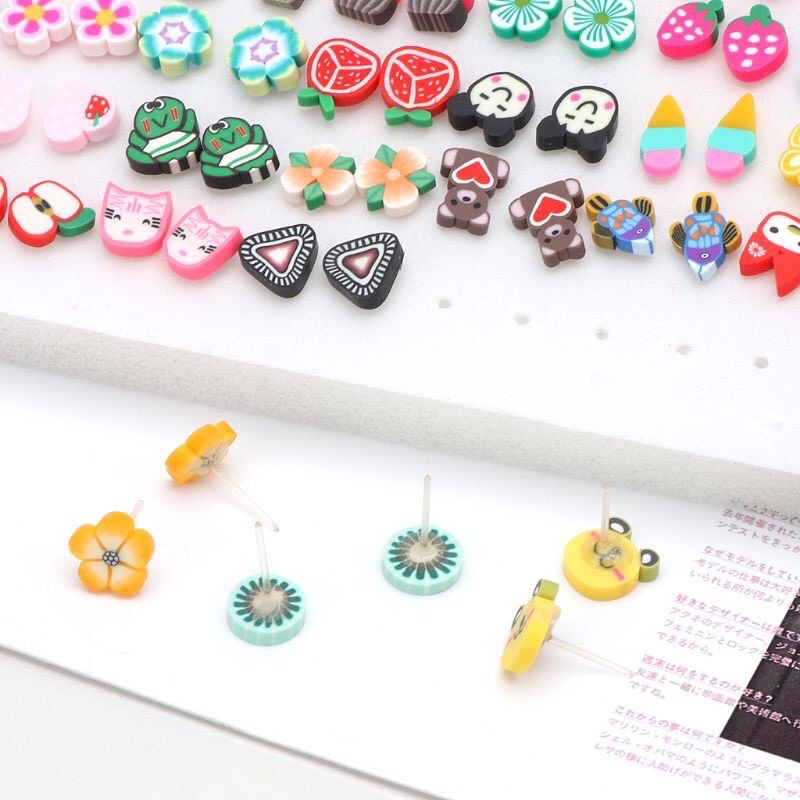 Combo 3 đôi hoa tai đất sét hình  hoa quả trái cây động vật đáng yêu cho bé gái