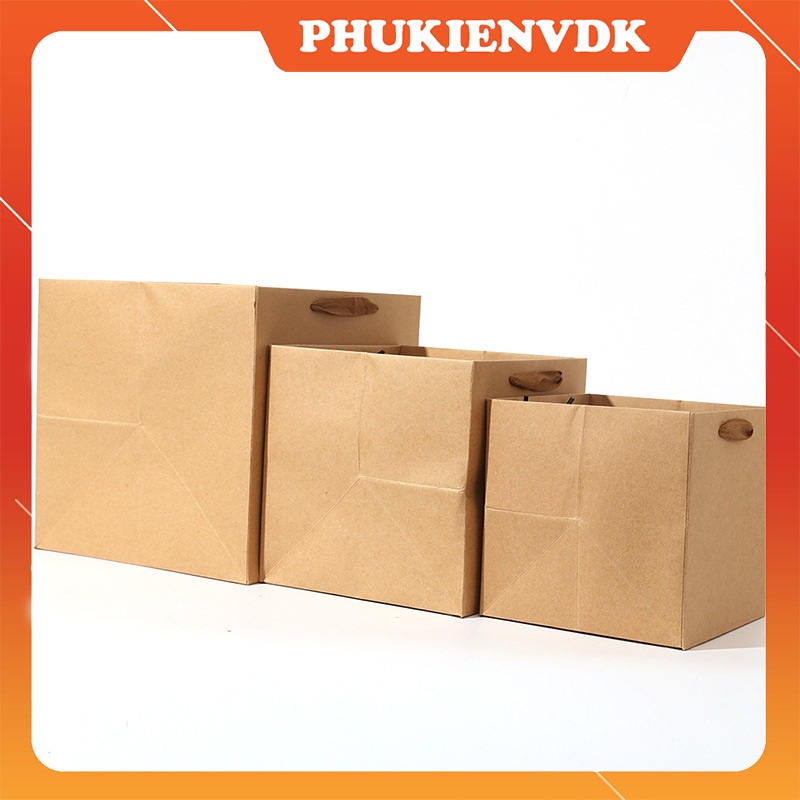 Túi giấy kraft đáy vuông quai vải đựng thực phẩm cây cảnh quà tặng