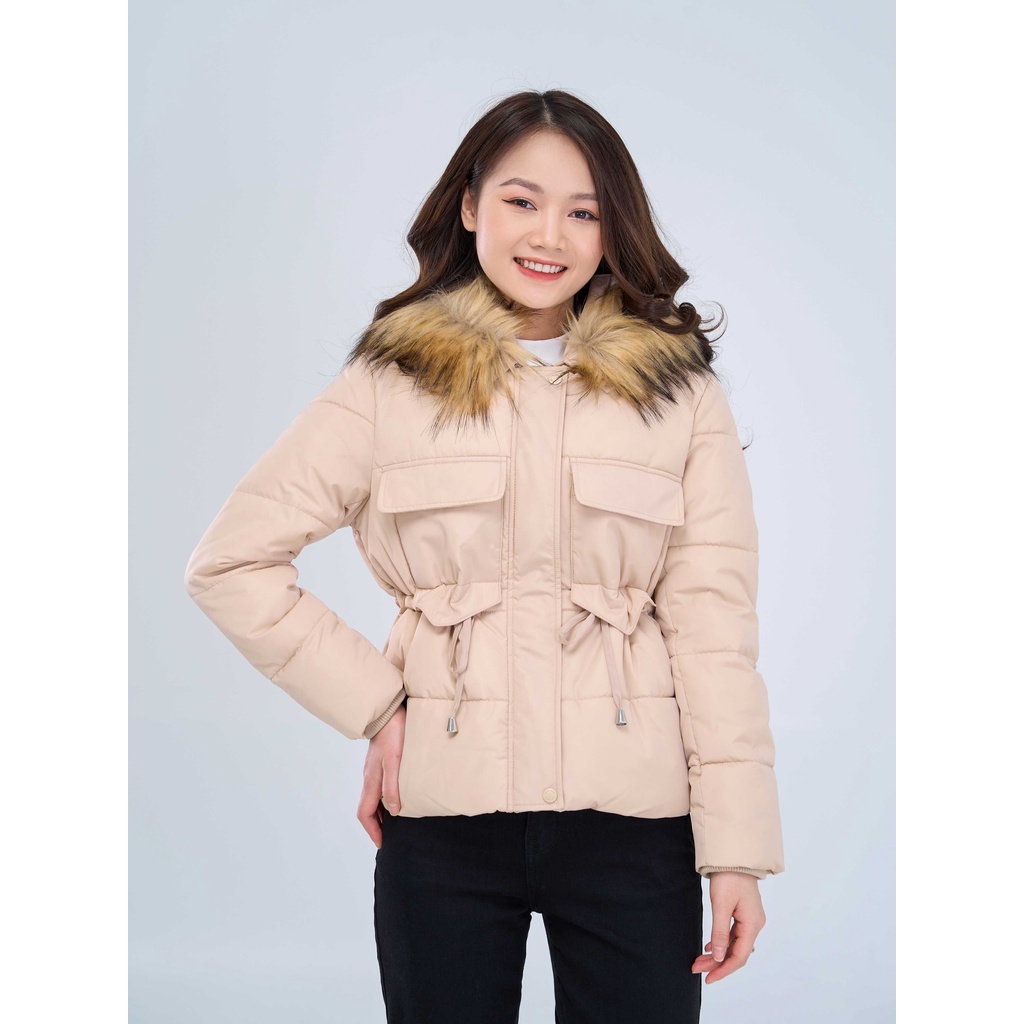 Áo phao YODY nữ có mũ lông dáng ngắn dây rút eo PHN4006 | BigBuy360 - bigbuy360.vn