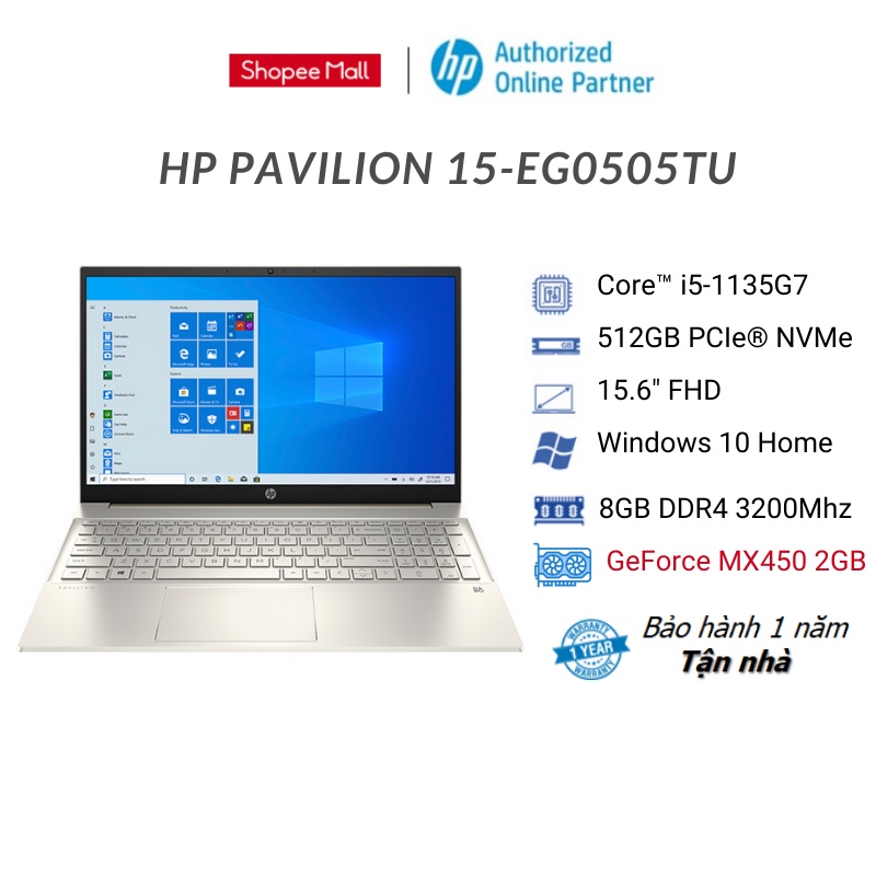 [Mã ELHP15 giảm 10% đơn 15TR] Laptop HP Pavilion 15eg0505TX (Core ™ i51135G7 + VGA MX450 2GB)