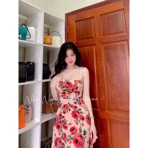 Đầm maxi hai dây đính cườm hoạ tiết, chữ, hoa nhiều màu có túi hai bên cao cấp
