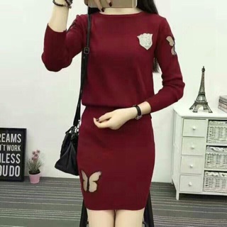 Sét len bướm ren áo len chân váy rời