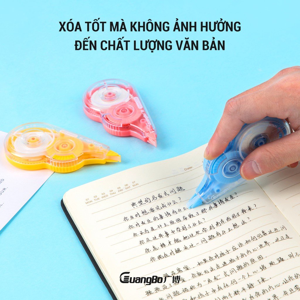 Bút xóa băng, Xóa kéo Guangbo H05018-1 Dài 12 mét, 3 màu, Nhựa trong suốt