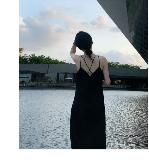 Đầm suông maxi ulzzang tơ lụa thiết kế retro hiện đại _ Váy 2 dây suông màu đen tơ lụa dáng dài  LIOLA có Bigsize | BigBuy360 - bigbuy360.vn