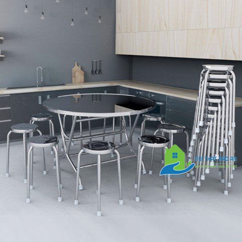 Bộ bàn ghế inox 201 dành cho 10 người,chân ghế phi 25, dầy 0.7mm | BigBuy360 - bigbuy360.vn