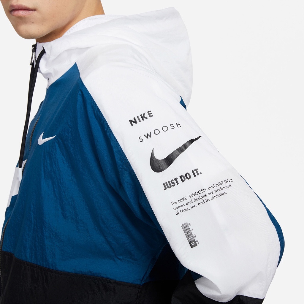NIKE CHÍNH HÃNG - Áo khoác thể thao nam nữ Nike Men's Swoosh Logo Printed Jacket Authentic - Đen x Xanh navy x Trắng