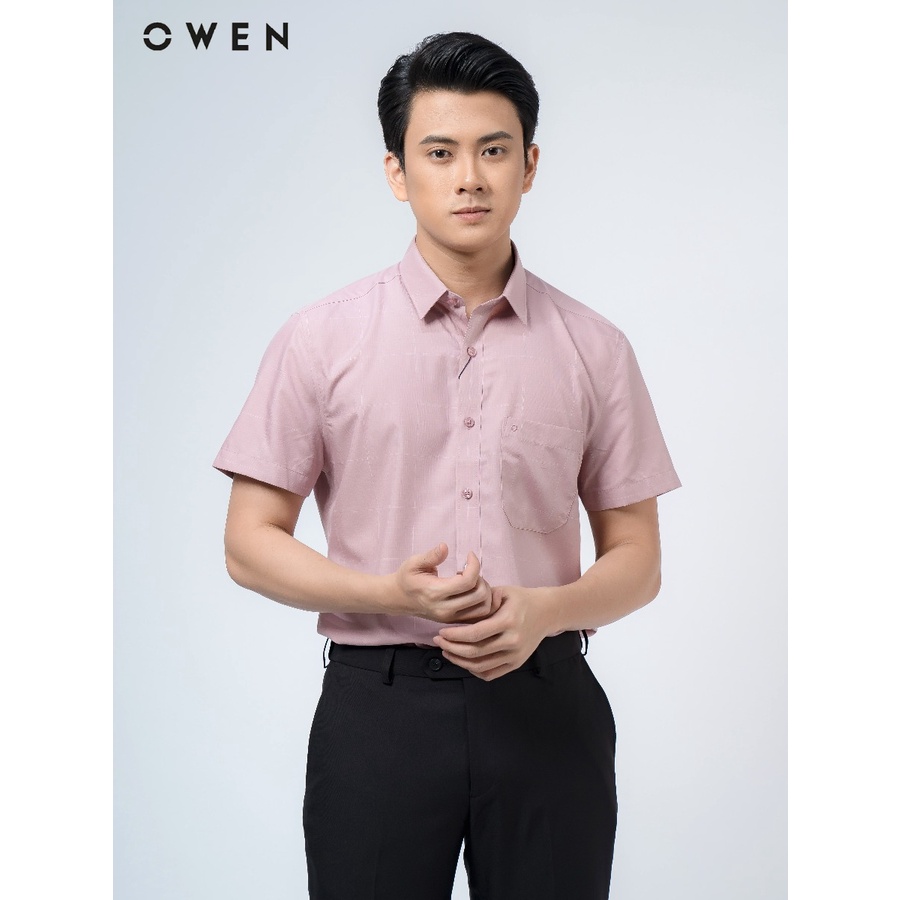 OWEN - Áo sơ mi ngắn tay Owen Regular fit chất sợi sen kẻ ô 220089 220088