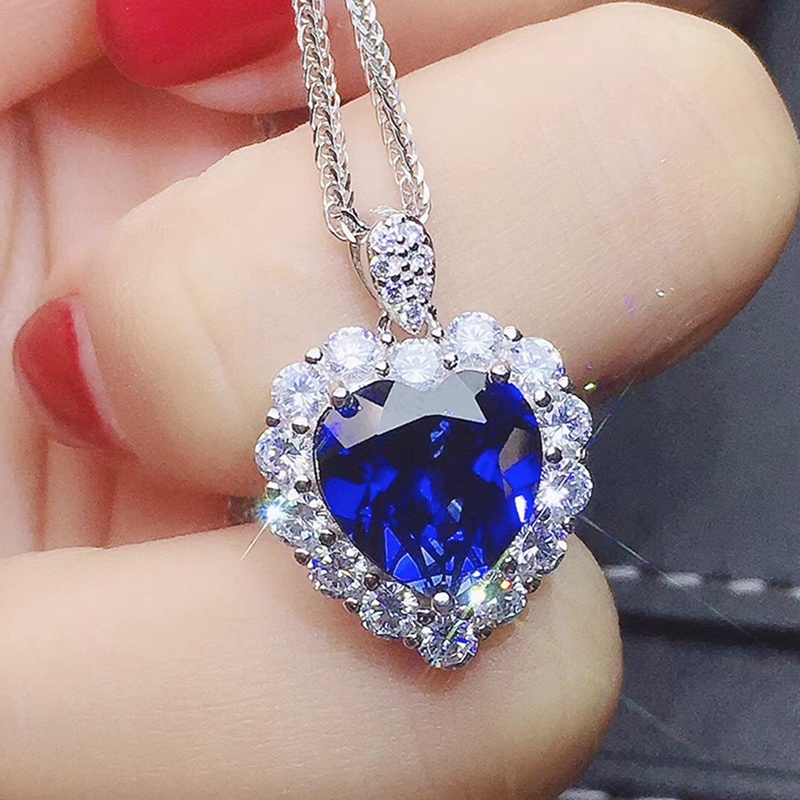 Vòng cổ Bạc 925 Mặt Hình Trái Tim Đính Đá Sapphire Thời Trang Sang Trọng Cho Nữ