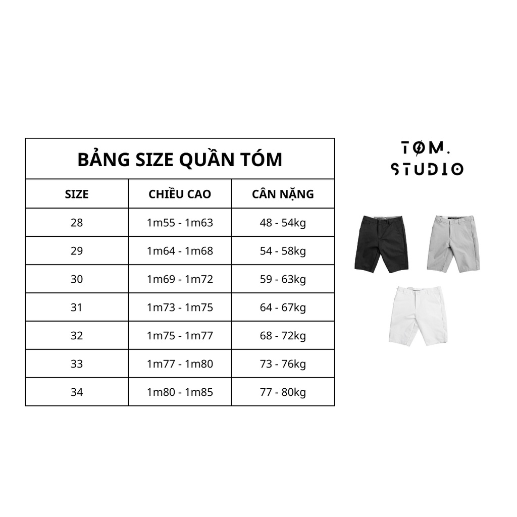 Quần Short Nam TÓM chất kaki co giãn thoải mái, mịn, mát, không nhăn không xù.