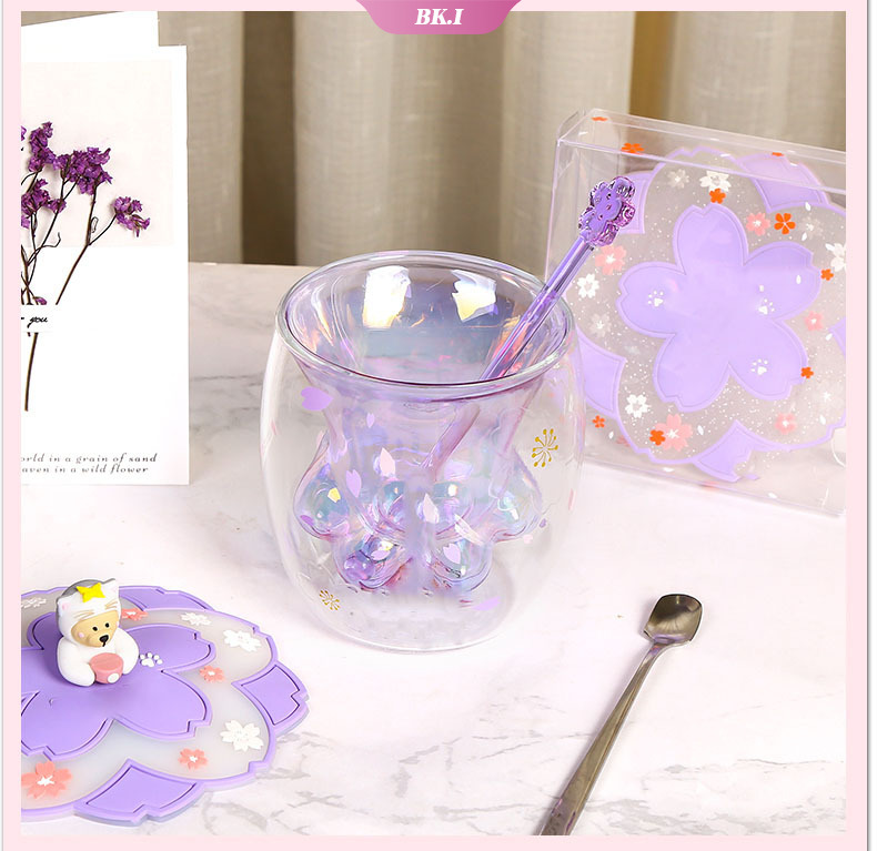Cốc Nước Thủy Tinh Hình Bàn Chân Mèo Họa Tiết Ngôi Sao Dễ Thương