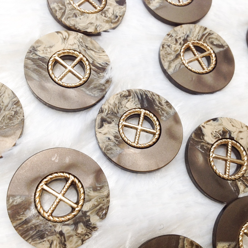 Khuy áo khoác vest Nút dạ tweed sang trọng vân xà cừ mờ cúc viền vàng siêu đẹp đính kết trang phục vintage