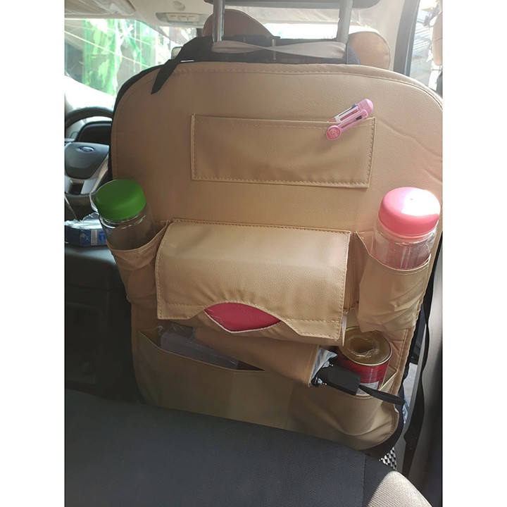 HCM Túi đựng đồ 8 ngăn gắn lưng ghế xe hơi bằng da PU cao cấp