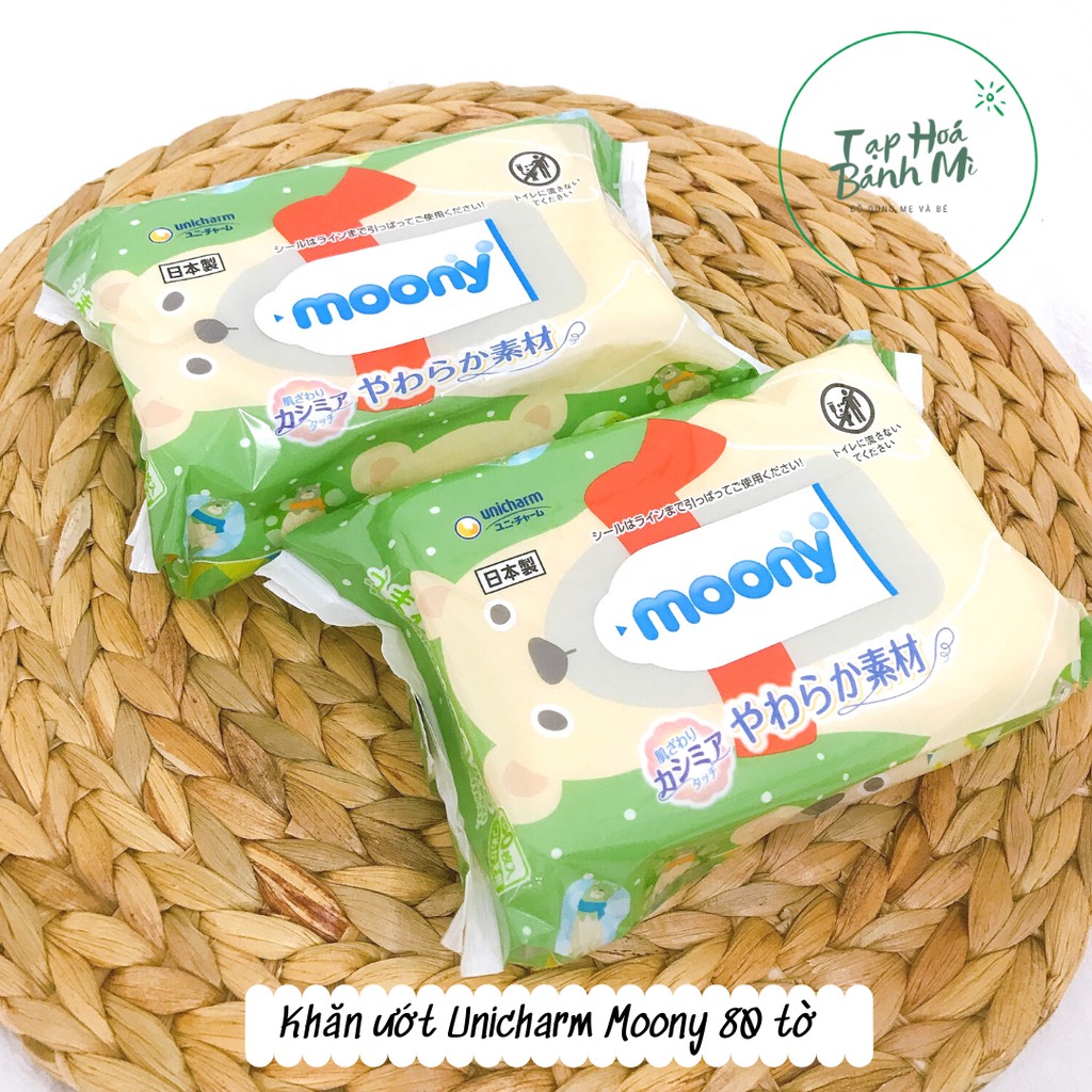 Khăn giấy ướt Unicharm Moony 80 tờ mềm mại cho bé (mẫu cũ và mới)