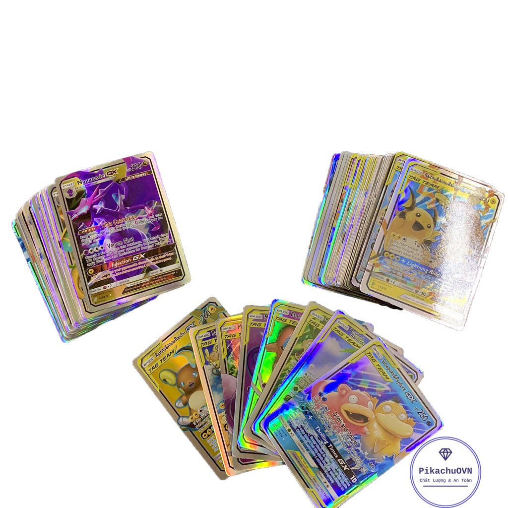 Bộ Thẻ Bài Chơi Pokemon 100 Thẻ (32Gx,62Tagteam,6Trainer) Chơi Đối Kháng Cao Cấp