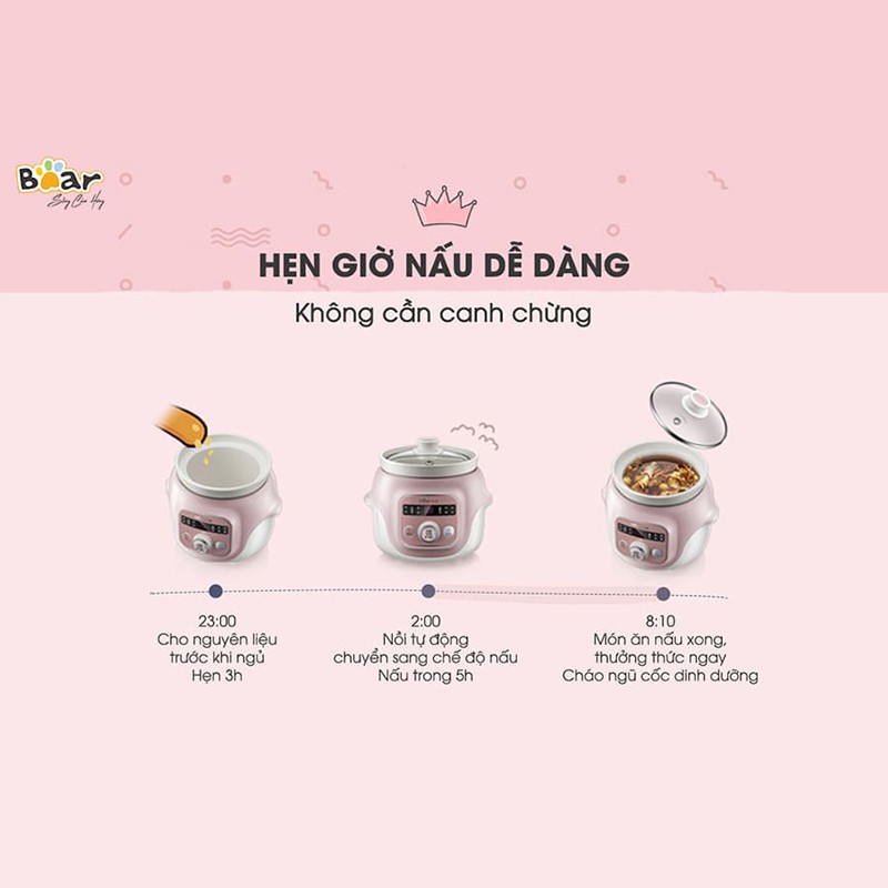 Nồi nấu cháo chậm Bear D10B1S 1 Lít - mẫu nồi nấu chậm, hầm cháo chậm cho bé, hầm thức ăn cho giá trị dinh dưỡng cao