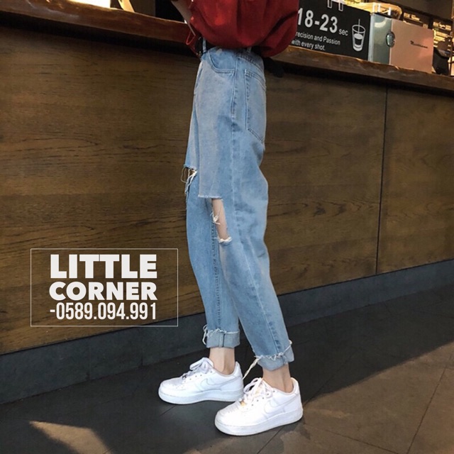 Quần slim baggy jeans rách ulzzang style kèm ảnh thật