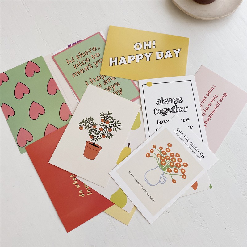 Set Tranh Ảnh Decor Vintage 💖 POSTCARD HAPPY DAY Trang Trí Phòng Bàn Học Treo Tường Phụ Kiện Chụp Ảnh Bảng Ghim Gỗ Bần