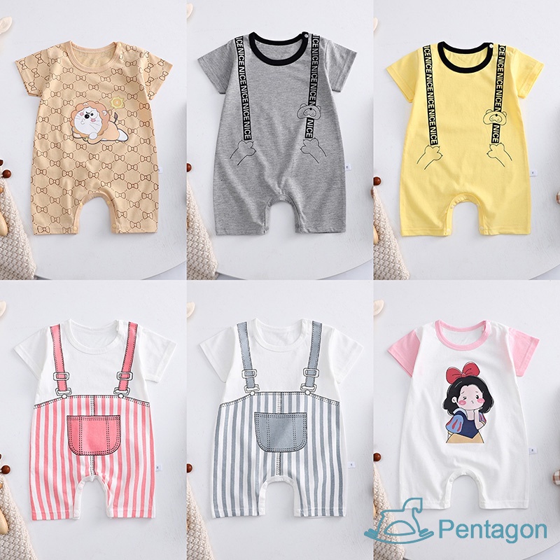 Bộ Áo Liền Quần Cotton Ngắn Tay In Họa Tiết Hoạt Hình Cho Bé