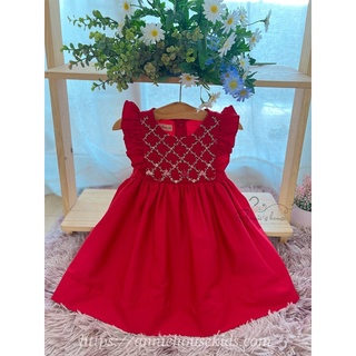 Váy đầm bé gái annie đầm đỏ smock hoa đan chéo