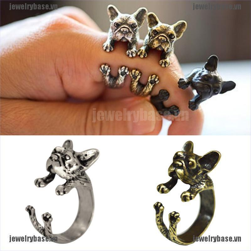 [Base] Vintage French Bulldog Animal Wrap Rings Gift for Women and Men Fashion Jewelry [VN]