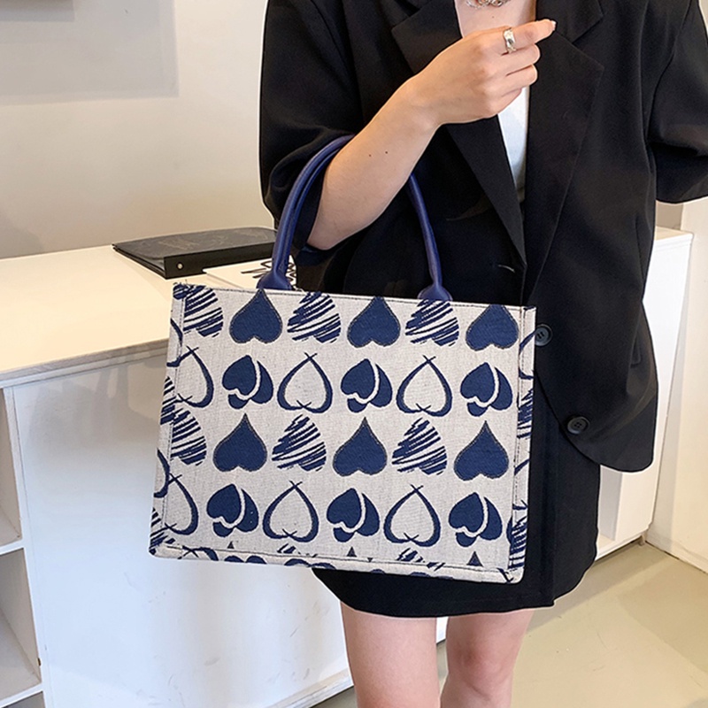 IELGY Túi Xách Vải canvas Cỡ Lớn In Họa Tiết Trái Tim Dễ Thương Cho Nữ