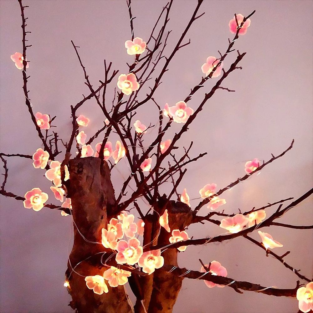 DARON Dây đèn LED 8Inch hình hoa anh đào màu hồng chống thấm nước trang trí phòng ngủ mùa xuân