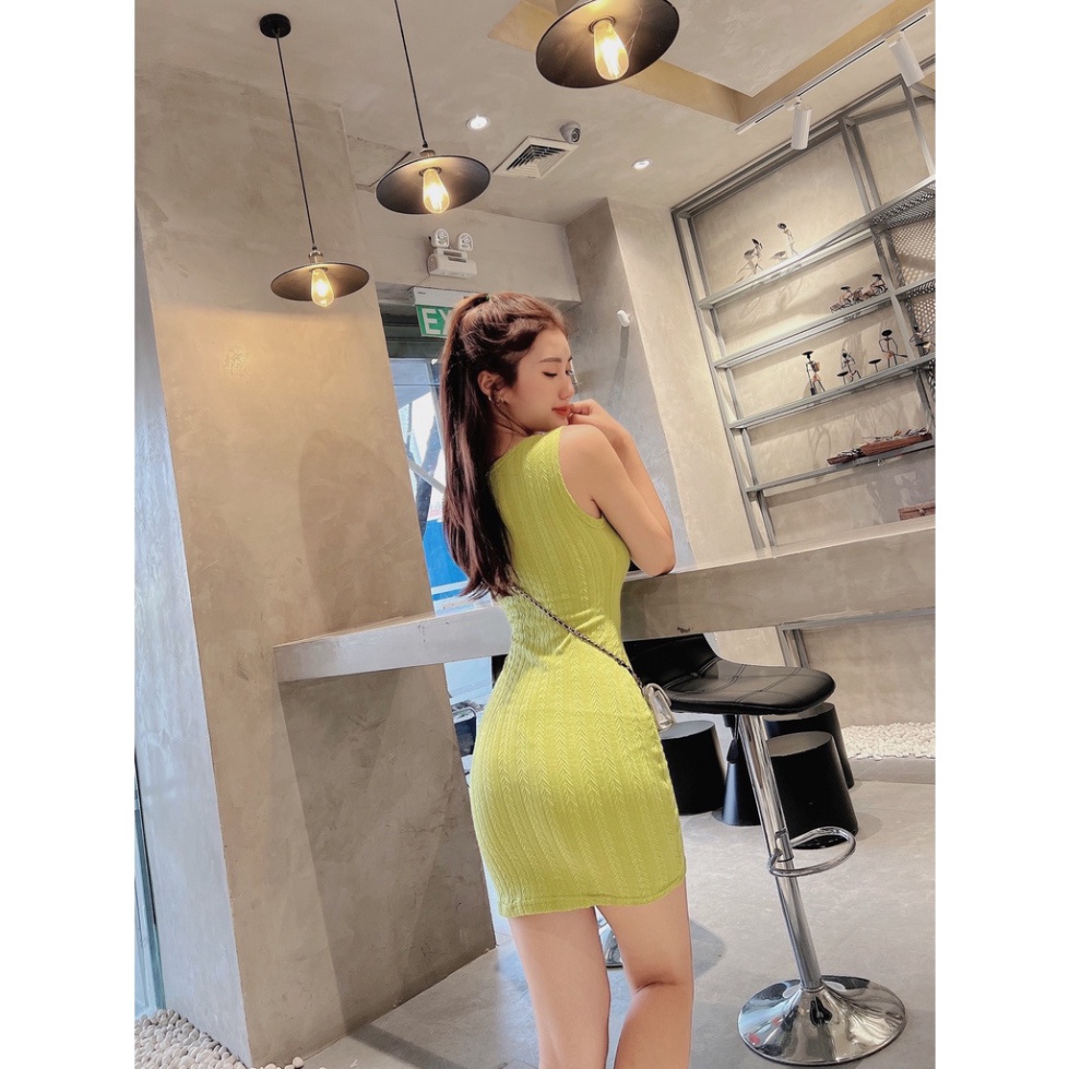 Đầm Body Ngắn Ba Lỗ, Váy body vải len lúa Quảng châu dày dặn hot trend