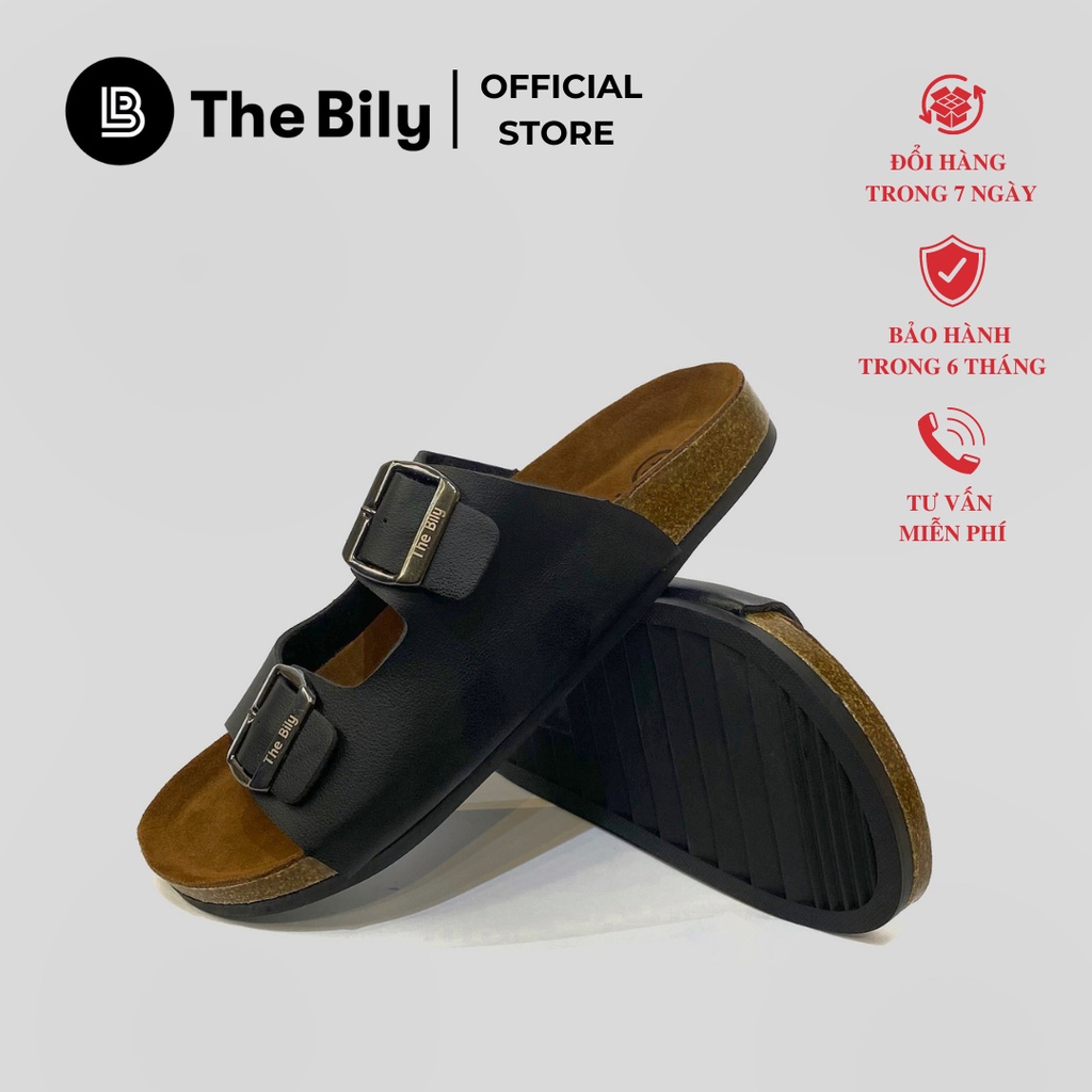 DÉP ĐẾ TRẤU QUAI NGANG NAM 2 KHÓA THE BILY DA PU ĐEN - BLT01